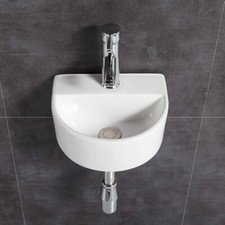 Lavandino ovale da parete in ceramica per piccolo guardaroba bagno (metà cerchio