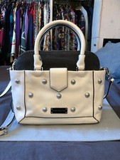 MARC BY MARC JACOBS LUSSO BORSA MANO SPALLA WHITE BLACK SILVER STUDDED ORIGINAL 