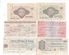     ITALIA  RARO   LOTTO  6  MINI  ASSEGNI  DA  CATALOGARE