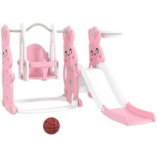 Set Canestro Basket Scivolo Altalena Climber Bambini Casa Parco Giochi 1-4 Anni Rosa 