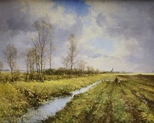 Dipinto olio paesaggio pastore