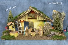 casa presepe capanna completa statue luci animali albero pozzo sughero muschio