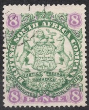 SG34 Sn:#32 1896 8 d British South Africa Company Stemma 1896-1897, usato