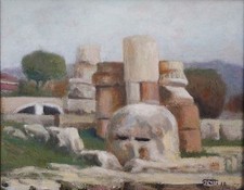 LUCIO STATTI - DIPINTO OLIO SU TELA - RUDERI DI PAESTUM - QUADRO 21 x 27