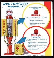 PUBBLICITA' 1928 SHELL POMPA BENZINA LATTA OLIO DISTRIBUTORE LATTA  CARBURANTE