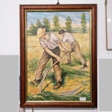 Quadro mietitura Dipinto Maiolica Ceramica cornice italian majolica framework