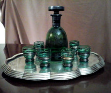 SERVIZIO ROSOLIO VERDE DEC. ARGENTO CON VASSOIO A SPECCHIO  -SICILIANO - VINTAGE