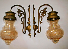2 antiche appliques Liberty bronzo dorato cristallo molato fiori opz. lampadario