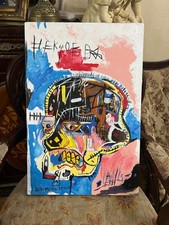 Jean-michel Basquiat - Stupendo dipinto olio su tela - timbrato - firmato - A1