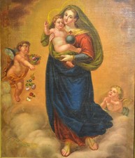 Antico dipinto olio su tela- Madonna con bambino- Firma Agostino Cottolengo '800