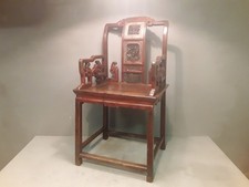 Antica Poltrona Originale Cinese In Legno Dipinto E Intagliato