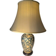 Grande lampada ceramica verde oro con paralume seta oro crema festiva vintage