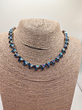 Bigiotteria vintage USA Trifari Pat Pend collana color Argento e Strass Blu