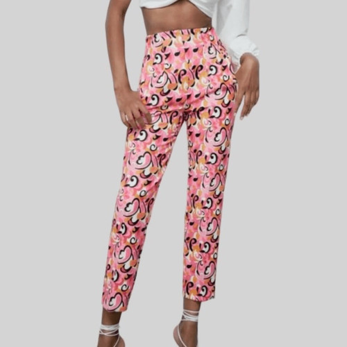 Pantaloni zara rosa paisley - pantaloni,