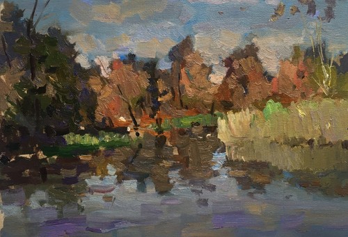 Dipinto olio stagno - , pittore