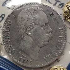 MONETA REGNO UMBERTO I 2 LIRE 1885,RARA,1°TIPO,ROMA,AG 10 GR,PERIZIA QBB