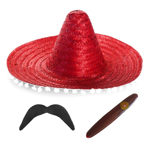 Red mexican sombrero straw - mexican, hat