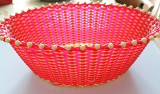 Cestino Scoubidou Plastica Intrecciata Anni 70 Made In France