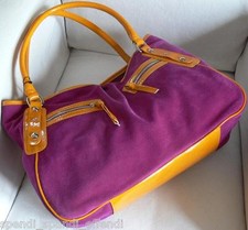 BAULETTO PELLE CAMOSCIO BORSA VINTAGE HANDBAG VIOLA ARANCIO TRACOLLA 