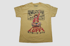 One Piece Luffy Camicia Uomo Seduta Gambe Incrociate Serie Manga Gialla Nuova S-3XL