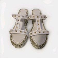 Valentino Garavani Rockstud espadrillas zeppe corda 40 pelle avorio e oro 