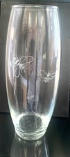 Alto Vetro Pallottola Curvo Vaso Inciso Con Api Regalo 26cm