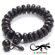 BRACCIALE UOMO MALA TIBETANO ROSARIO BUDDISTA ELASTICO - LEGNO INTARSIATO A MAN