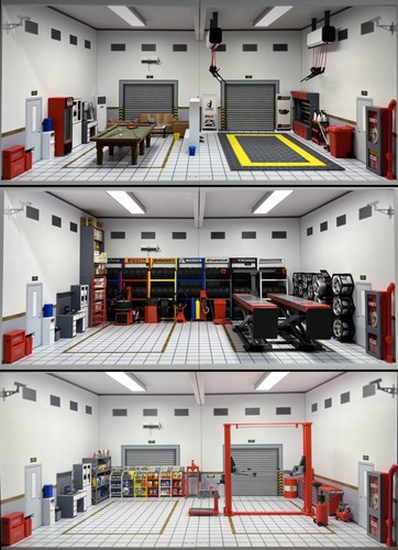 Diorama auto garage - diorama, 1:18