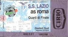 biglietto stadio S.S LAZIO AS ROMA QUARTI DI FINALE 997/98