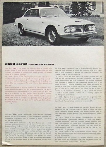 Alfa romeo 2600 sprint - romeo, scheda