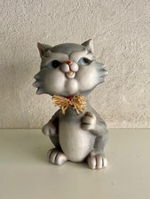 Gatto salvadanaio grigio in terracotta