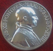 PIO XII PAPA VATICANO GRANDE MEDAGLIA ANNUALE A. XVIII ARGENTO MISTRUZZI