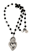 Collana Cuore Sacro Ex Voto Con Perline in Vetro Sfaccettato Con Ciondolo Cuore 