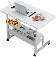 – Scrivania Regolabile in Altezza 69–85 Cm Con Ruote E 2 Mensole per Laptop E St