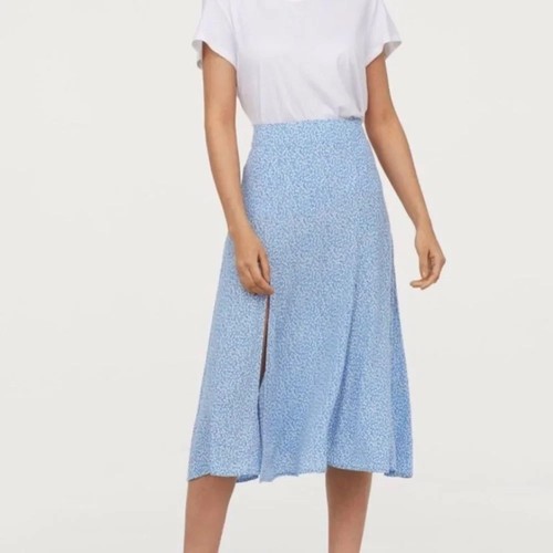 Gonna lunga spacco blu - lunga, h&m