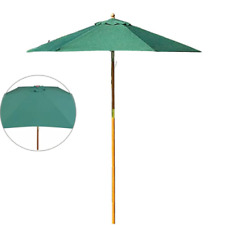 Ombrellone in Legno Rotondo ø 250 Cm 6 Stecche con Top Verde Palo Centrale
