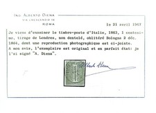 De La Rue n. 14C varietà non dentellato Cent. 1  Italia Regno tiratura di Londra