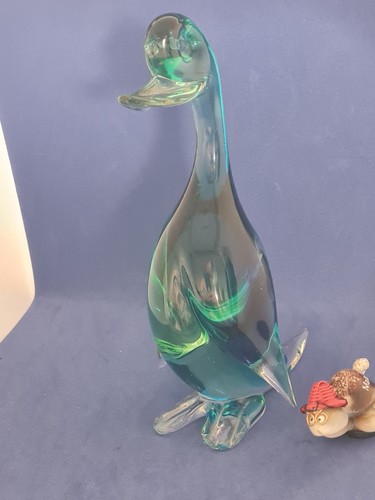 Statuina anatra blu vetro