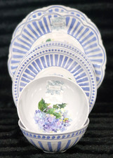 6 piatti e ciotole shabby chic ortensia floreale blu bianco melamina primavera estate