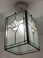 PARALUME A SOSPENSIONE RETTANGOLARE FLOREALE VETRO SMERIGLIATO METALLO STILE TIFFANY