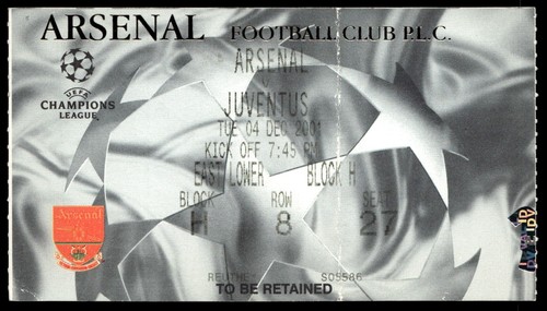 Biglietto 2001 arsenal vs - biglietto,