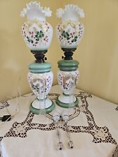 2 Lampade ad Olio Vetro Dipinto A Mano Liberty Sicilia Fine 800 Lume Abatjour