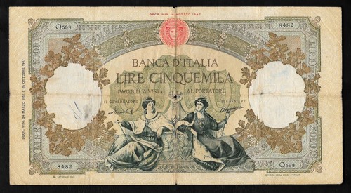 Italia banconota 5000 lire - italia,