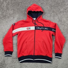 VINTAGE Torino Olimpiadi Giacca Uomo XL Rosso Asics Felpa con Cappuccio Full Zip 2006