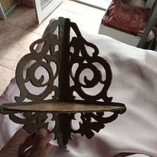 Mensola angolare vintage in legno traforato • angoliera da parete 18x25