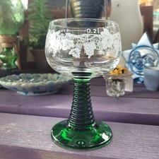 Bicchiere Vetro Luminarc France 13cm Vino Inciso Raro Da Collezione calice Verde