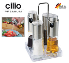 SET 2 DOSATORI SPRAY X OLIO ACETO + MACINA SALE E PEPE IN VETRO E ACCIAIO "CILIO