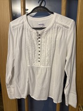 BRORA classica CAMICIA BIANCA COTONE top ricamato, UK 6