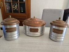 Set Di 3 Contenitori Vintage Design In Rame E Alluminio , Caffè E Biscotti