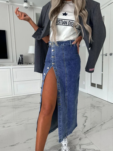 Maxi gonna blu - , denim